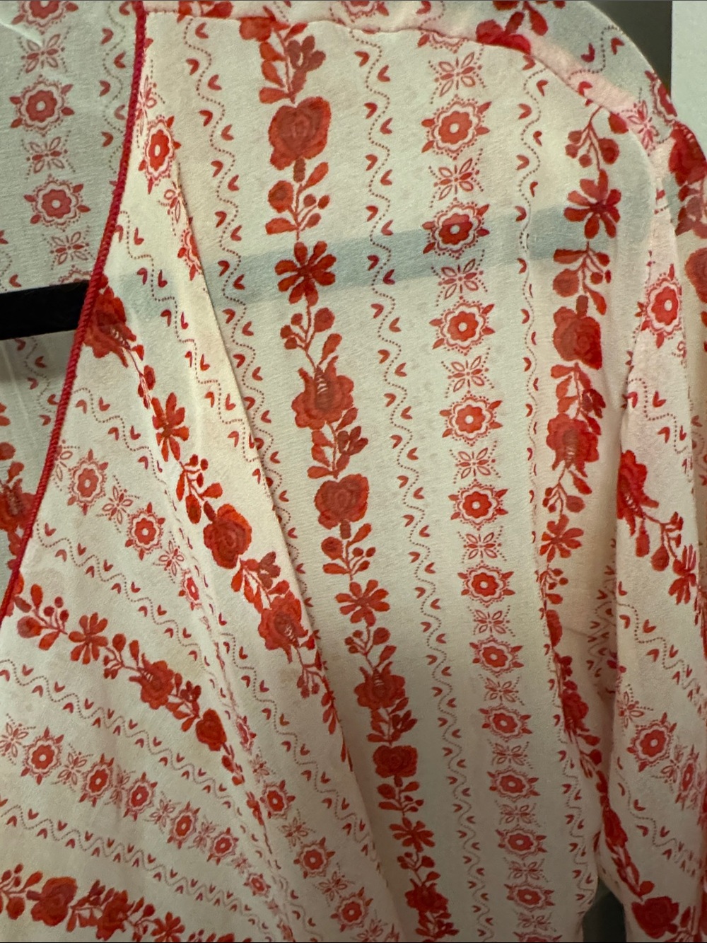 LuLaRoe Red Floral Kimono - Ivory Base with fringe